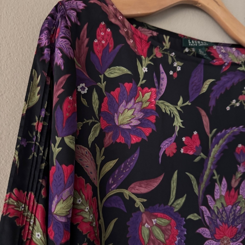 Lauren Ralph Lauren Boat Neck Long Sleeve Lightweight Floral Blouse Size XL - Picture 7 of 10